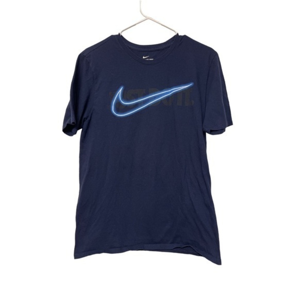 Men's Nike Navy Swoosh Just Do It Logo Graphic Shirt Athletic Fit Size Med EUC
